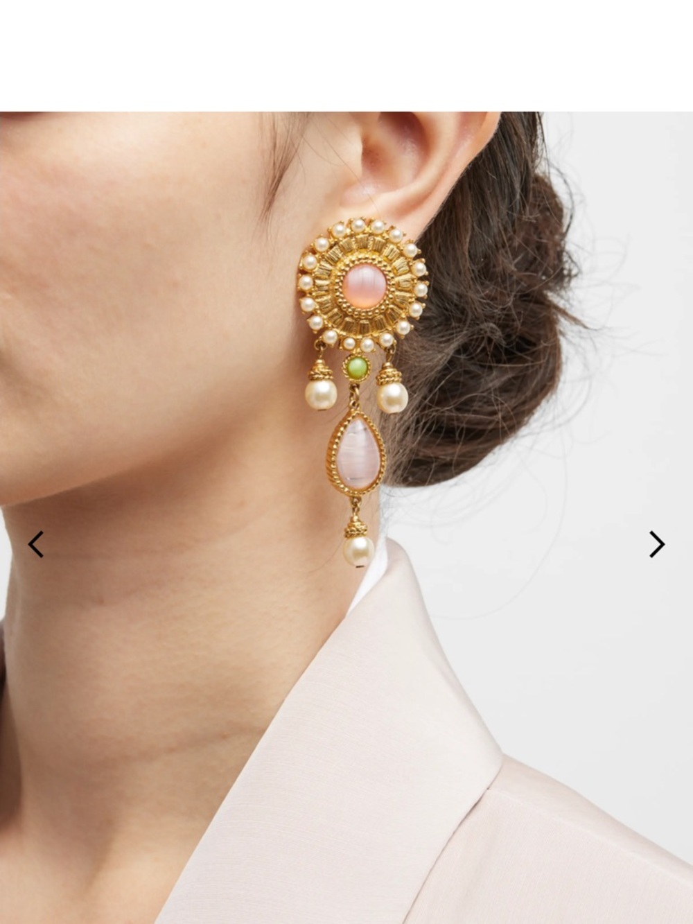 Ben-Amun Gold-Tone Pink and Pearl Drop Earrings - Picture 4 of 8
